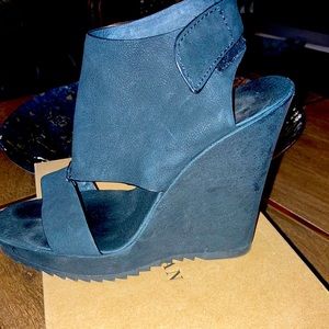 Worn once, Nubuk leather wedge sandals in great condition